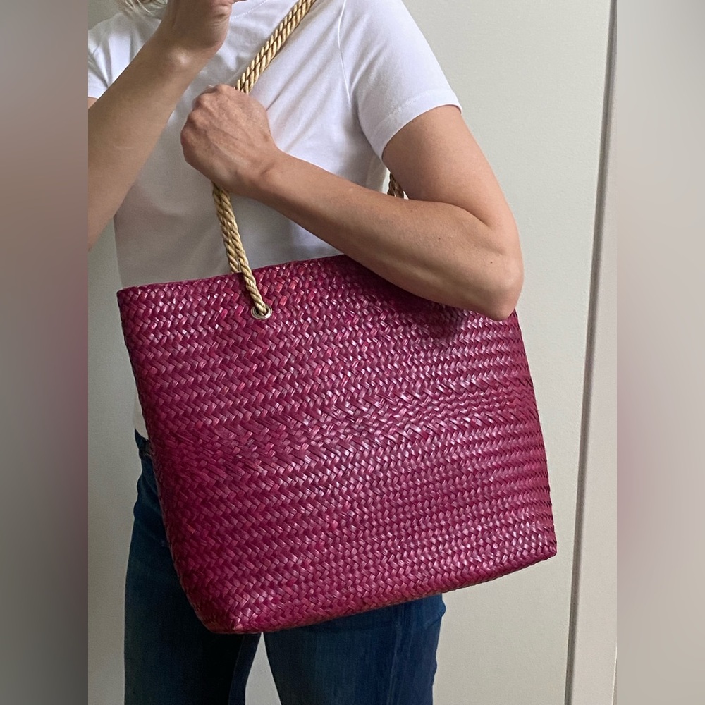 New Large Woven Pink Tote Bag